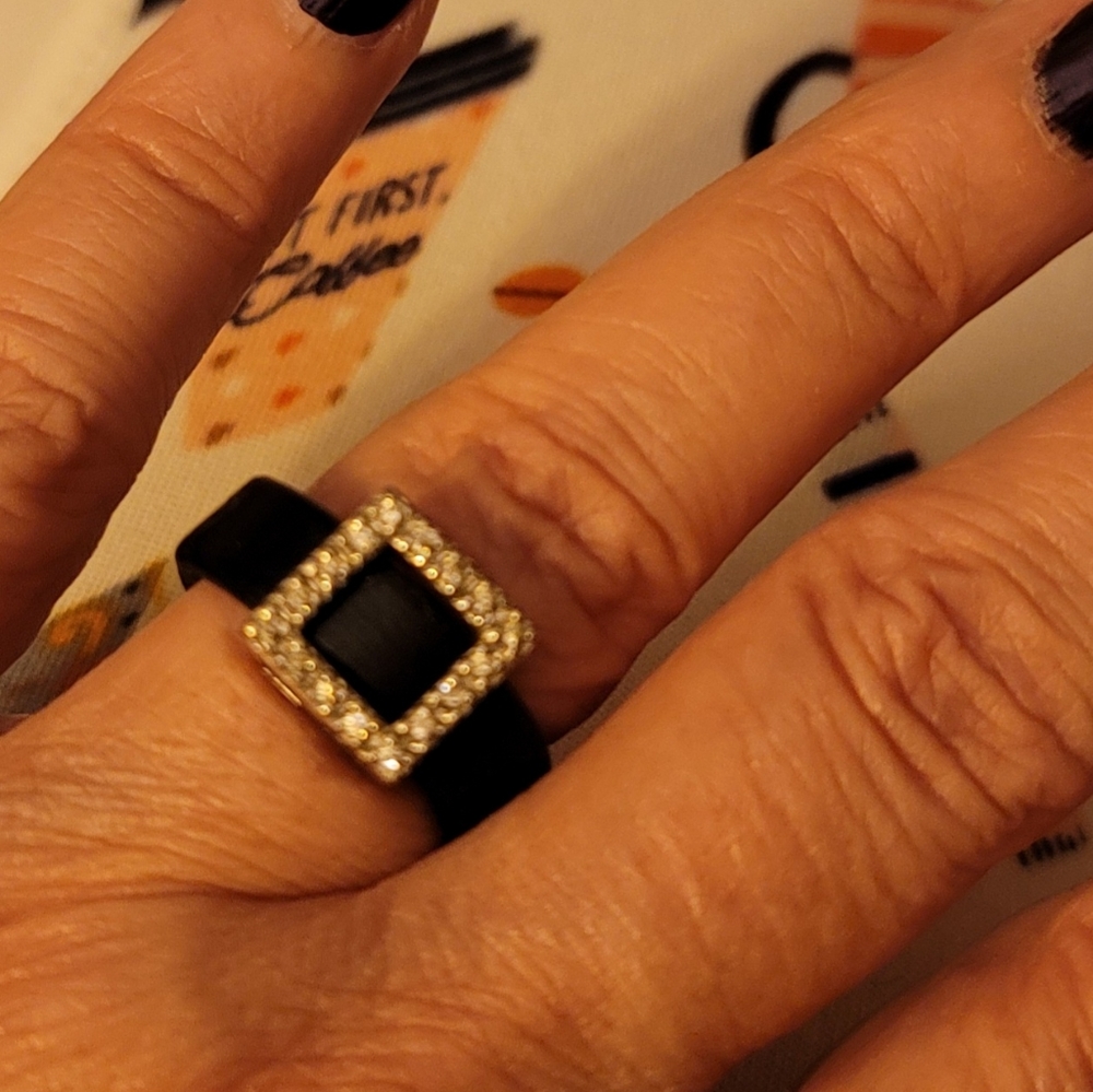 Black silicone and ss ring with cz